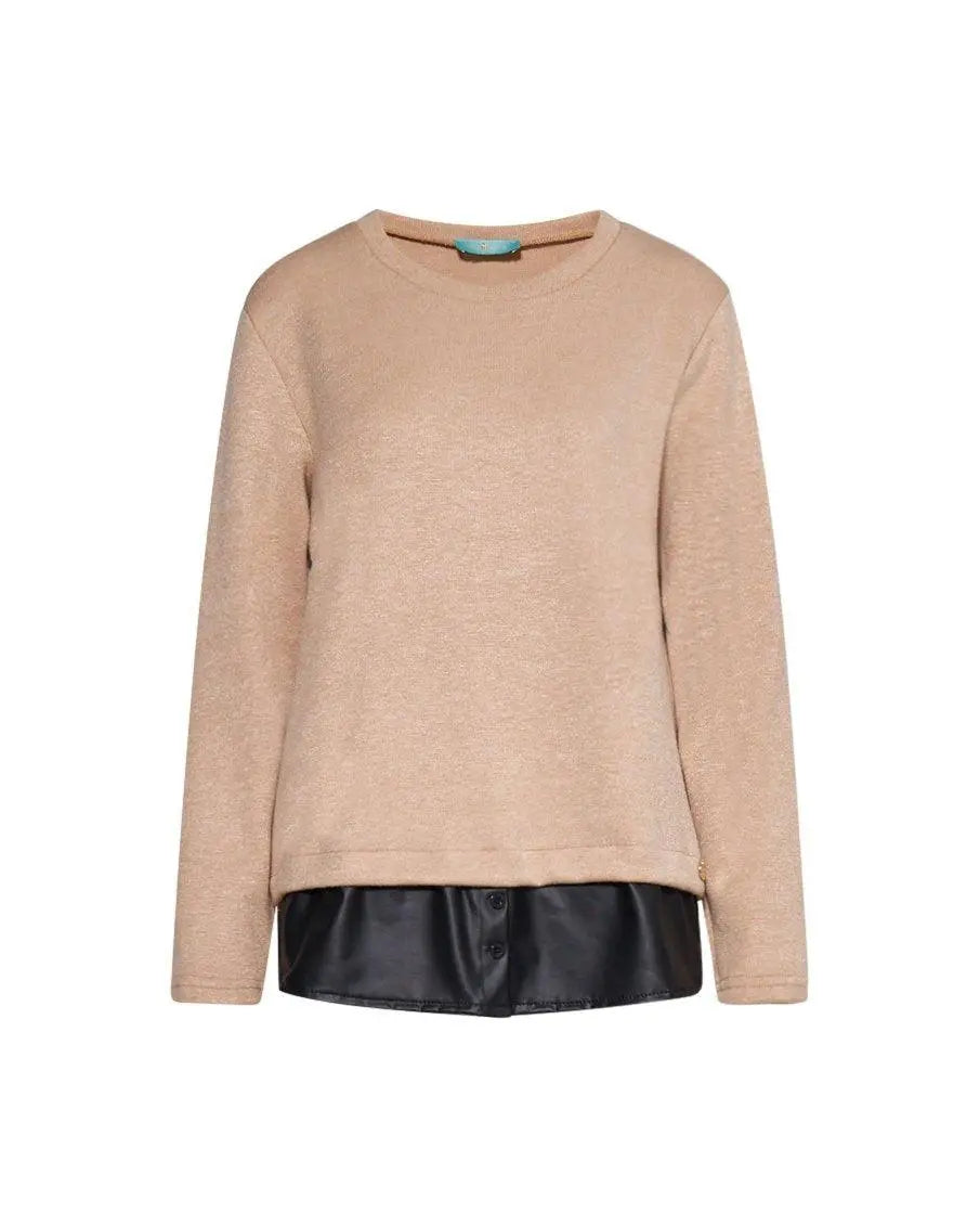 Maglia dettaglio camicia ecopelle BEIGE DORABELLA