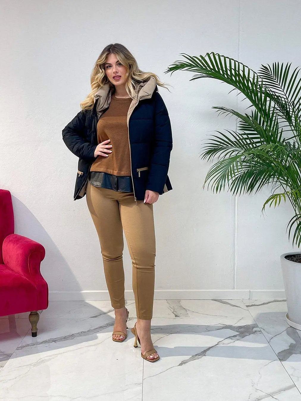 Maglia dettaglio camicia ecopelle MORO DORABELLA XXXL