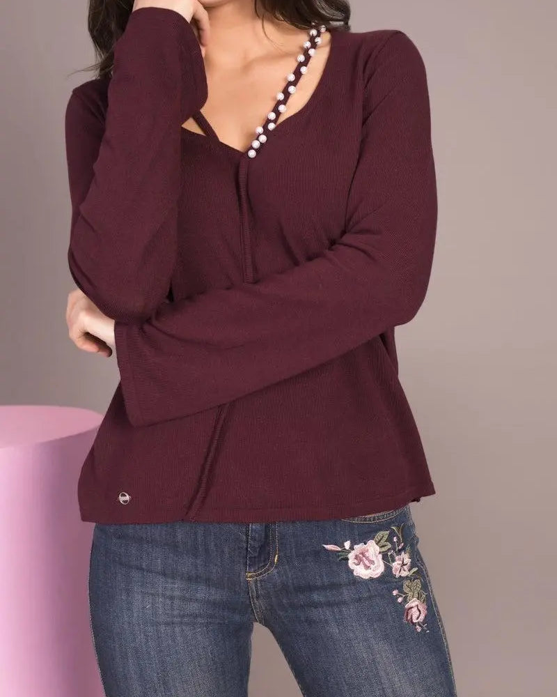 Maglia dettaglio perline BORDEAUX IRONICA