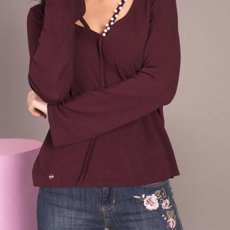 Maglia dettaglio perline BORDEAUX IRONICA