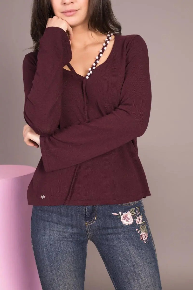 Maglia dettaglio perline BORDEAUX IRONICA