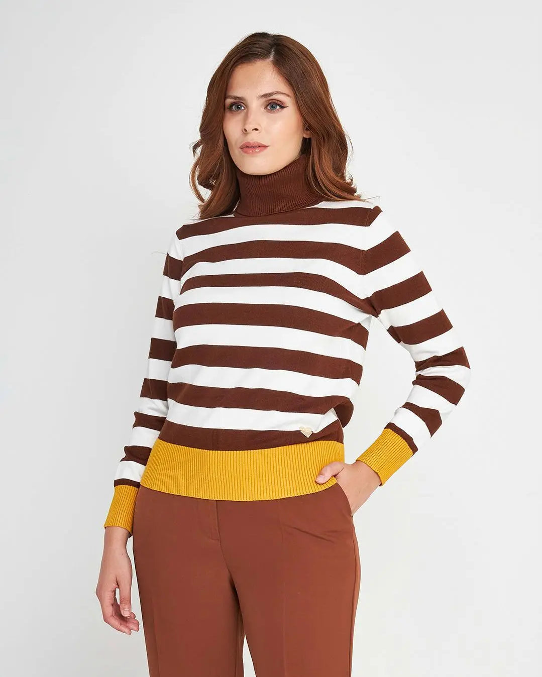 Maglia dolcevita a righe CACAO DORABELLA