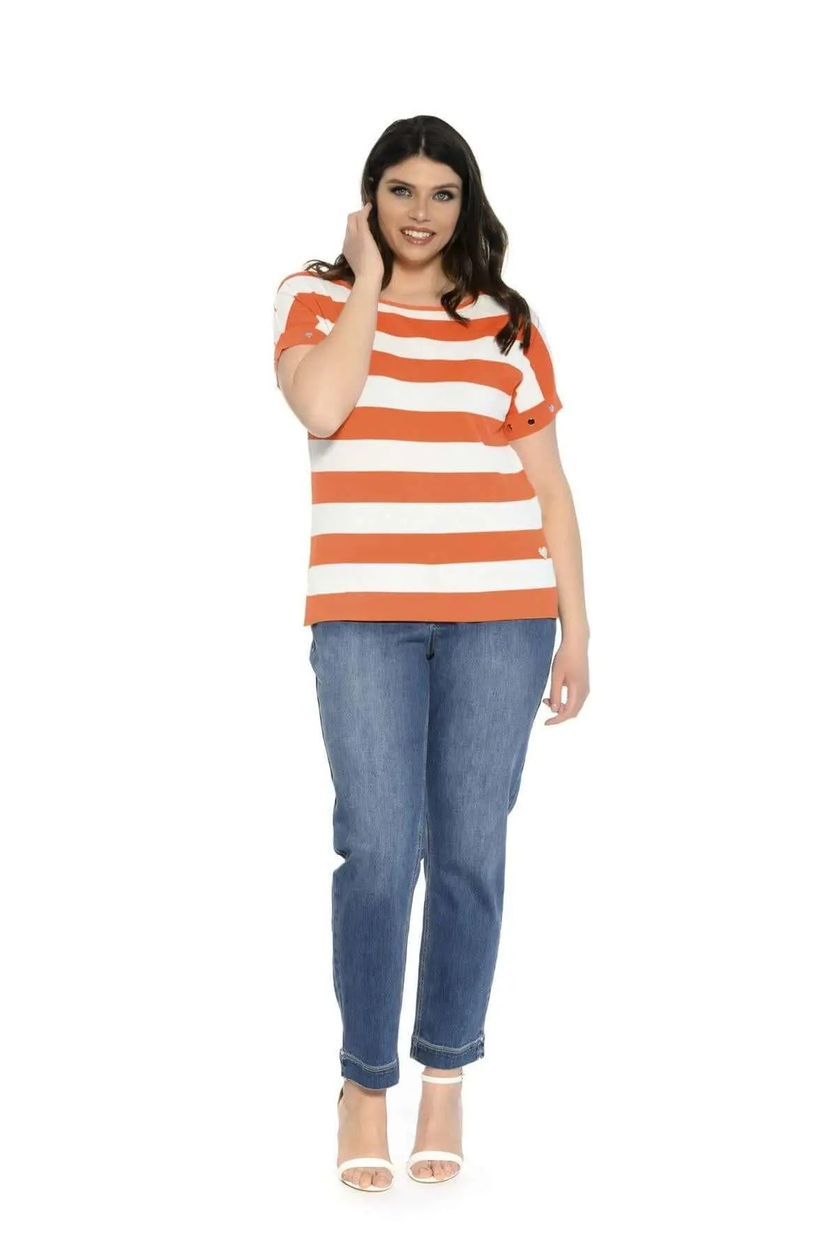 Maglia fantasia a righe ARANCIO-BIANCO DORABELLA PIU' XL
