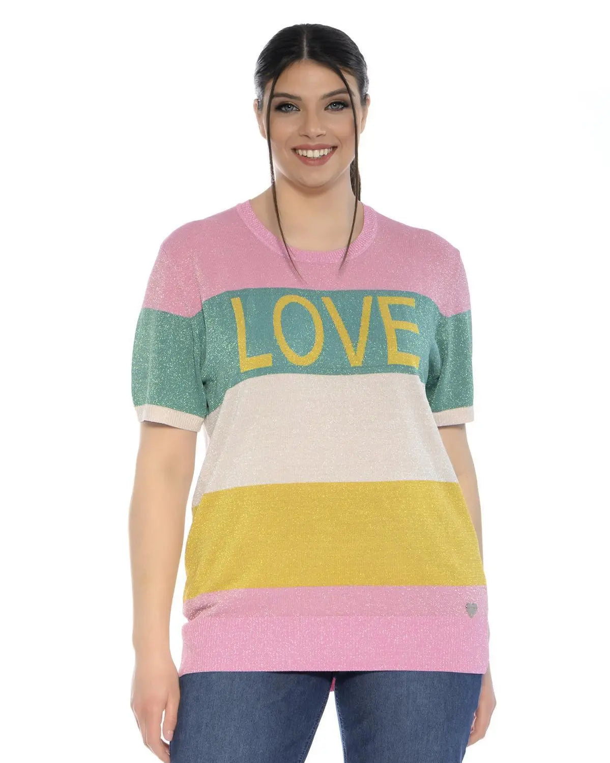 Maglia fantasia a righe in lurex ROSA DORABELLA CURVY XL