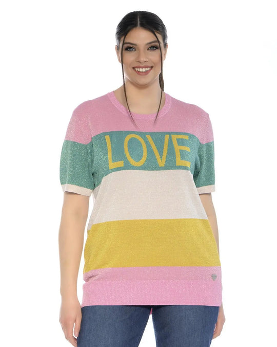 Maglia fantasia a righe in lurex ROSA DORABELLA CURVY XL