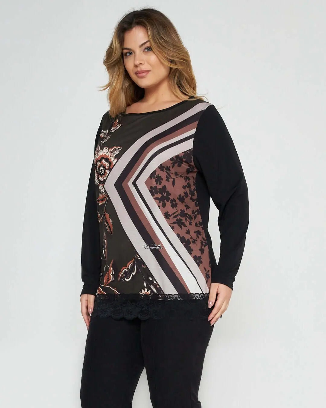 Maglia fantasia con pizzo NERO-VERDE DORABELLA PIU' 55