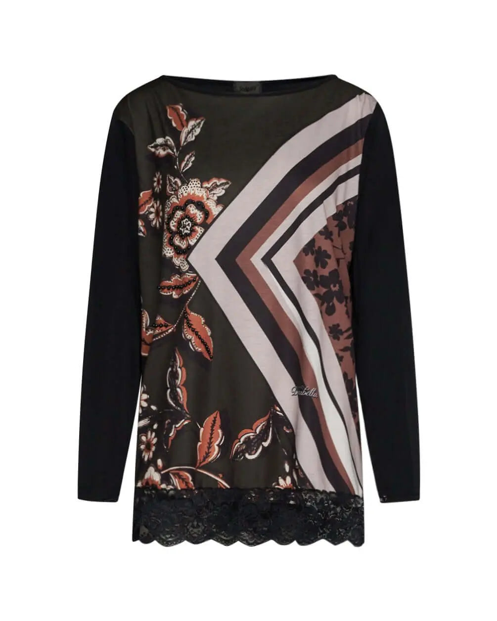 Maglia fantasia con pizzo NERO-VERDE DORABELLA PIU'