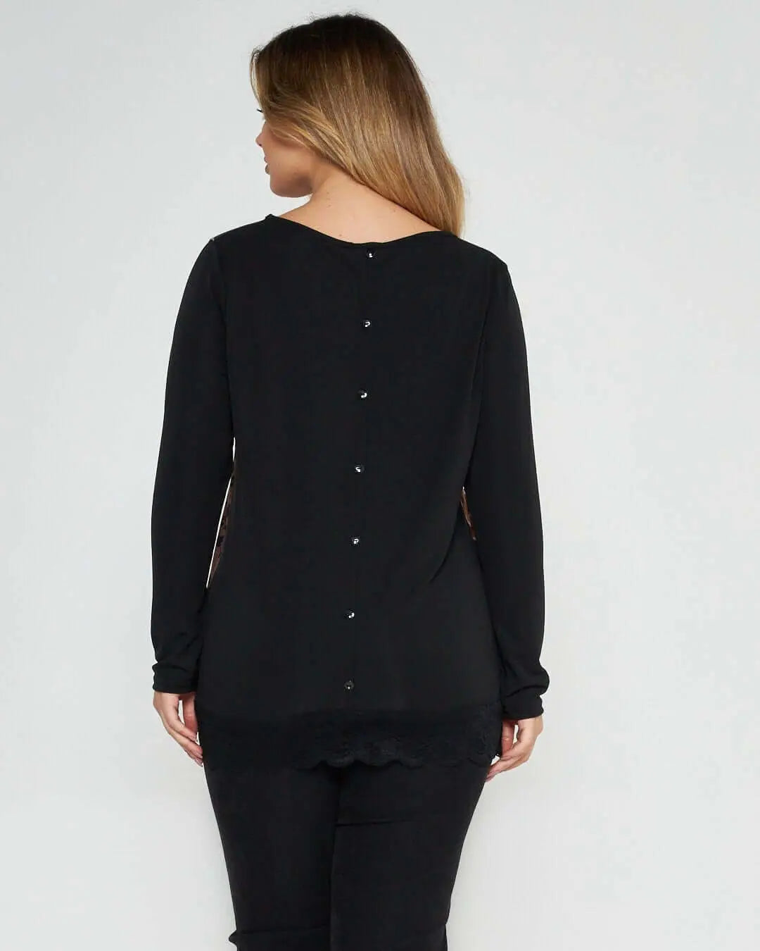 Maglia fantasia con pizzo NERO-VERDE DORABELLA PIU'