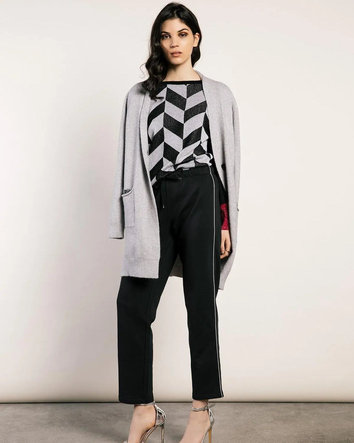 Maglia geometrica scollo barca NERO-ARGENTO IRONICA XL