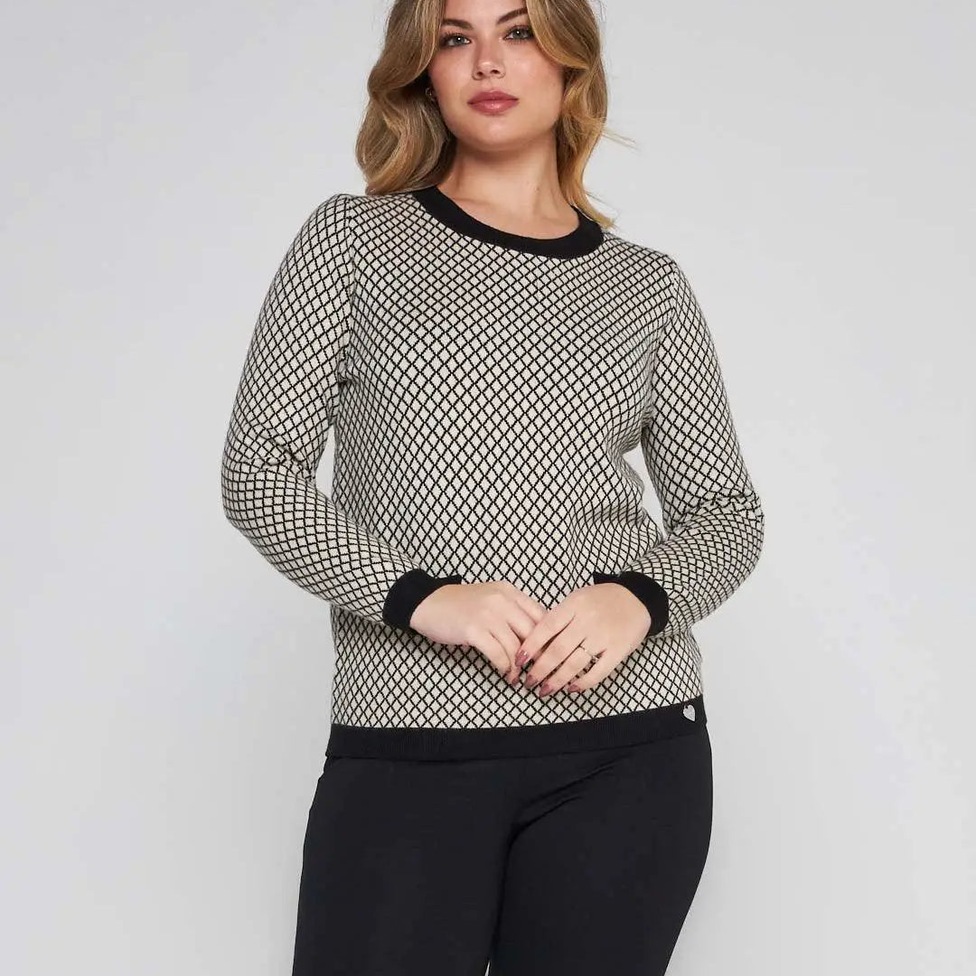 Maglia gircollo jacquard con tasche a fieltto NERO DORABELLA