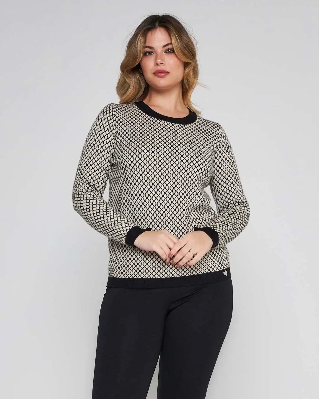 Maglia gircollo jacquard con tasche a fieltto NERO DORABELLA