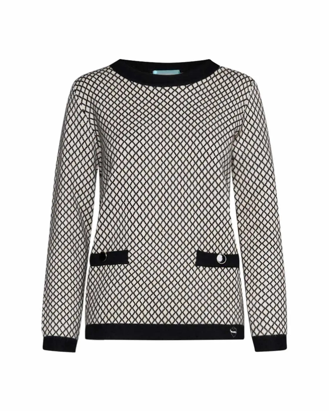 Maglia gircollo jacquard con tasche a fieltto NERO DORABELLA