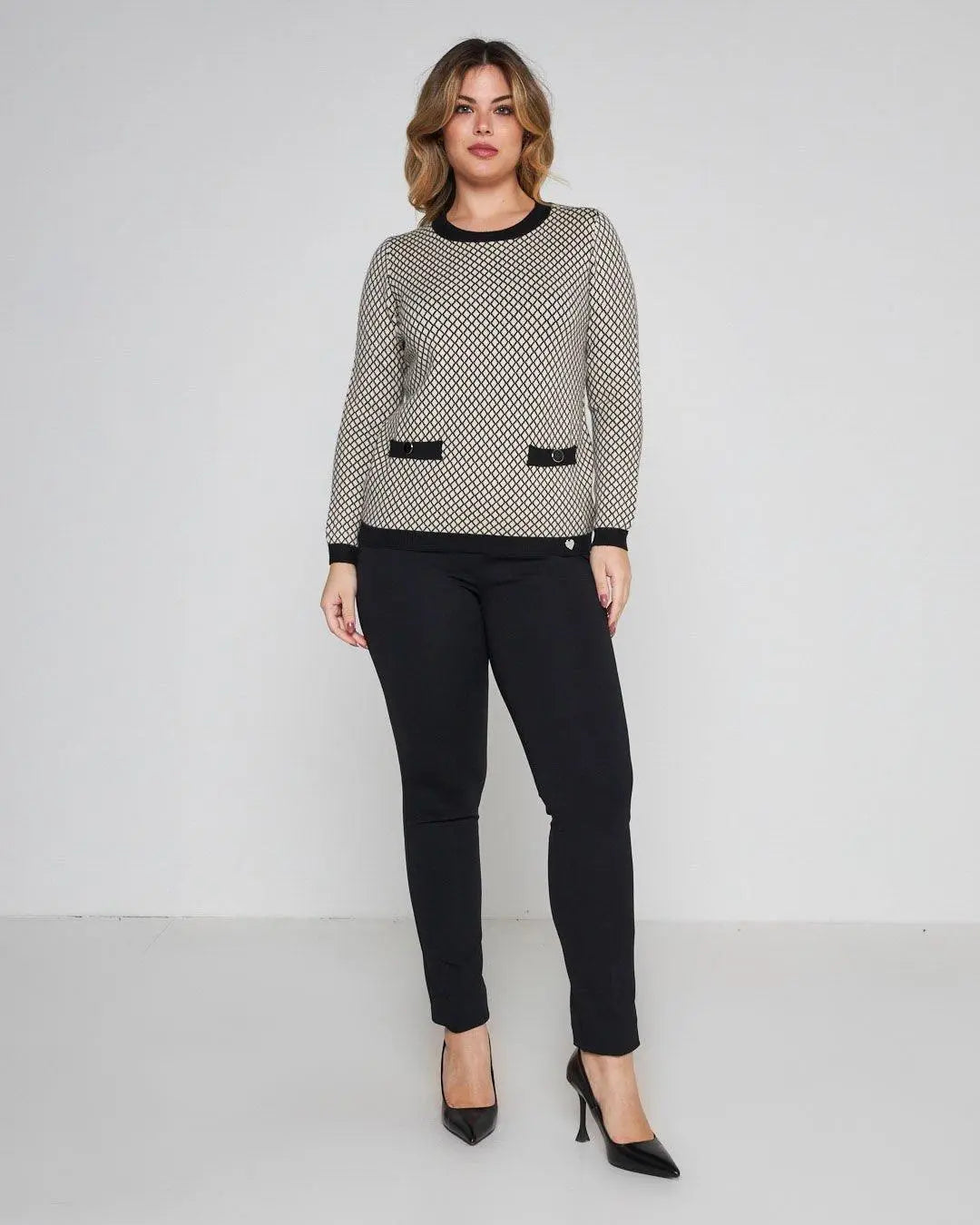 Maglia gircollo jacquard con tasche a fieltto NERO DORABELLA