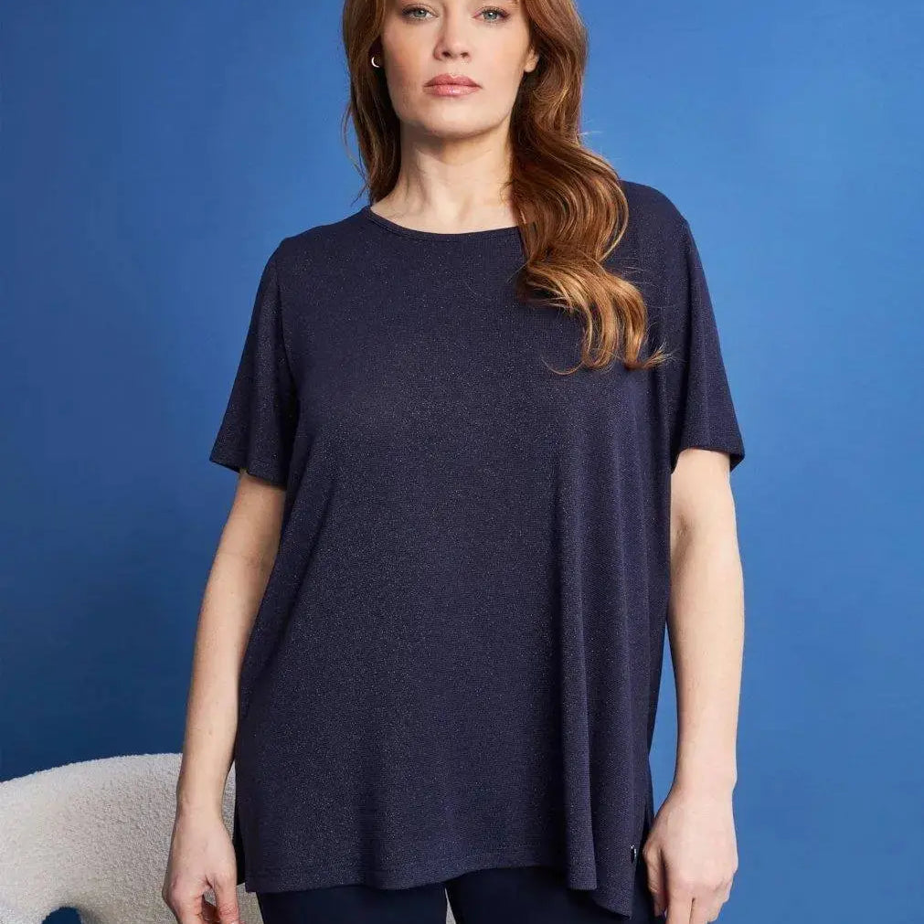 Maglia girocollo a maniche corte in filato lurex di viscosa elasticizzata BLU DORABELLA PIU' 49