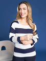Maglia girocollo in filato a righe di misto viscosa con dettagli in pizzo BLU DORABELLA XL