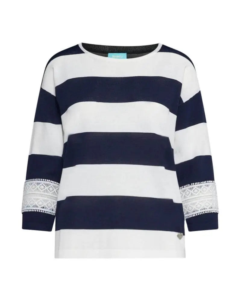 Maglia girocollo in filato a righe di misto viscosa con dettagli in pizzo BLU DORABELLA