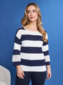 Maglia girocollo in filato a righe di misto viscosa con dettagli in pizzo BLU DORABELLA
