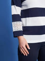 Maglia girocollo in filato a righe di misto viscosa con dettagli in pizzo BLU DORABELLA