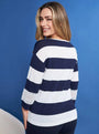 Maglia girocollo in filato a righe di misto viscosa con dettagli in pizzo BLU DORABELLA