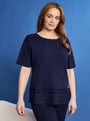 Maglia girocollo in filato di misto viscosa con intagli sul fondo BLU DORABELLA PIU' XXL