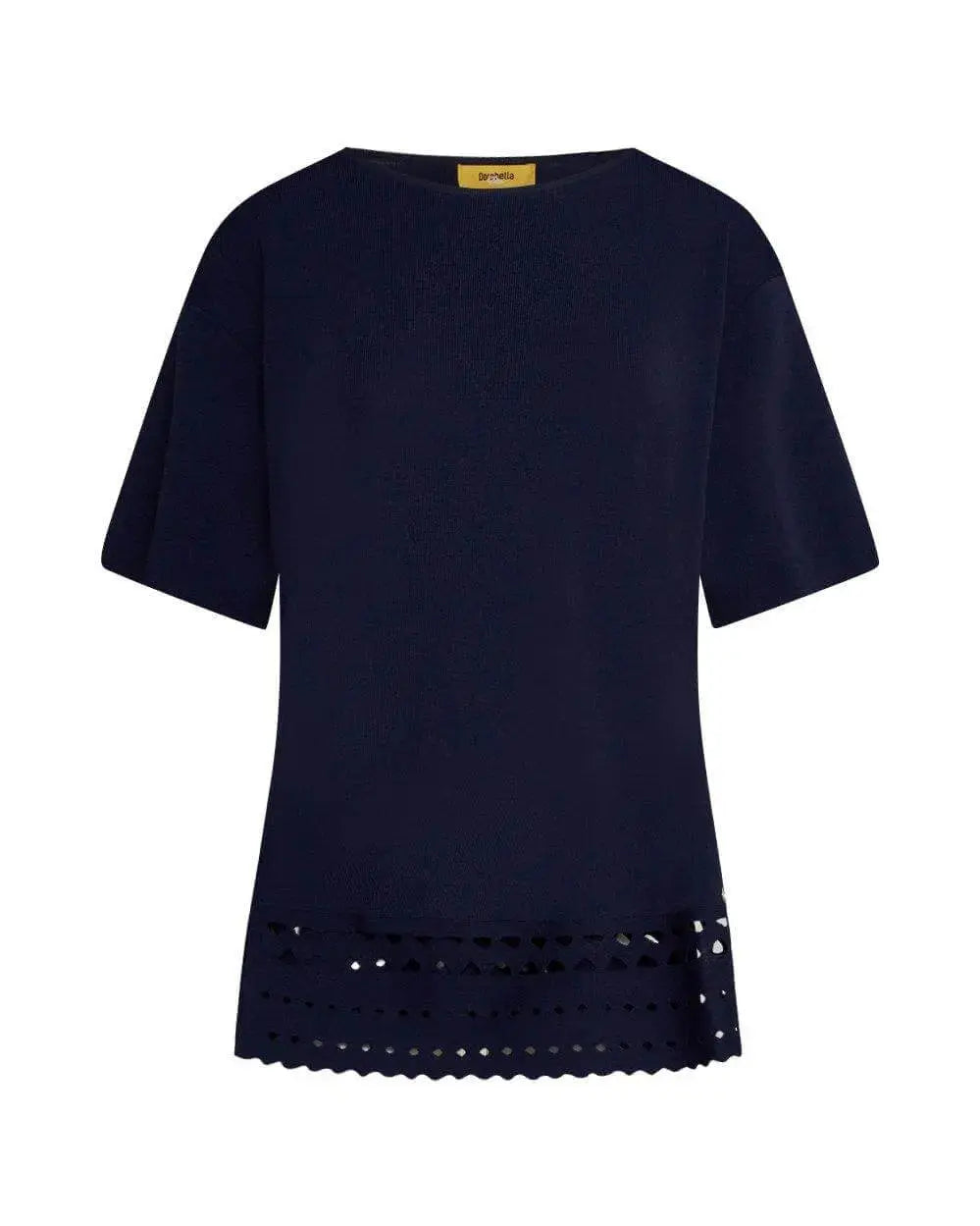 Maglia girocollo in filato di misto viscosa con intagli sul fondo BLU DORABELLA PIU'