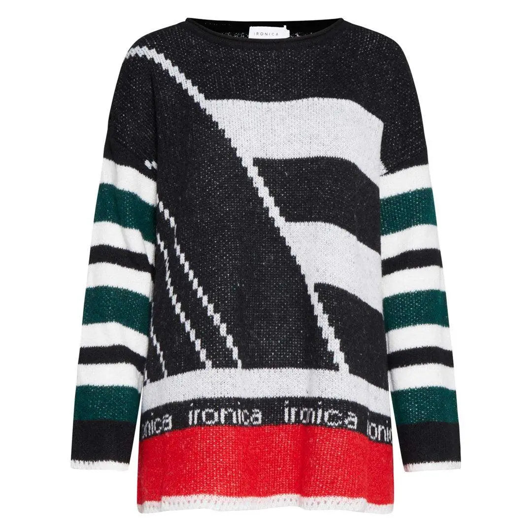 Maglia girocollo logata BIANCO-ROSSO IRONICA XXL