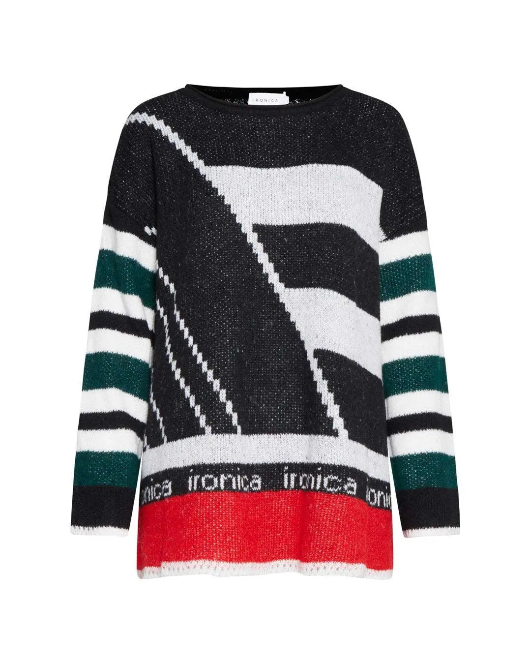 Maglia girocollo logata BIANCO-ROSSO IRONICA XXL