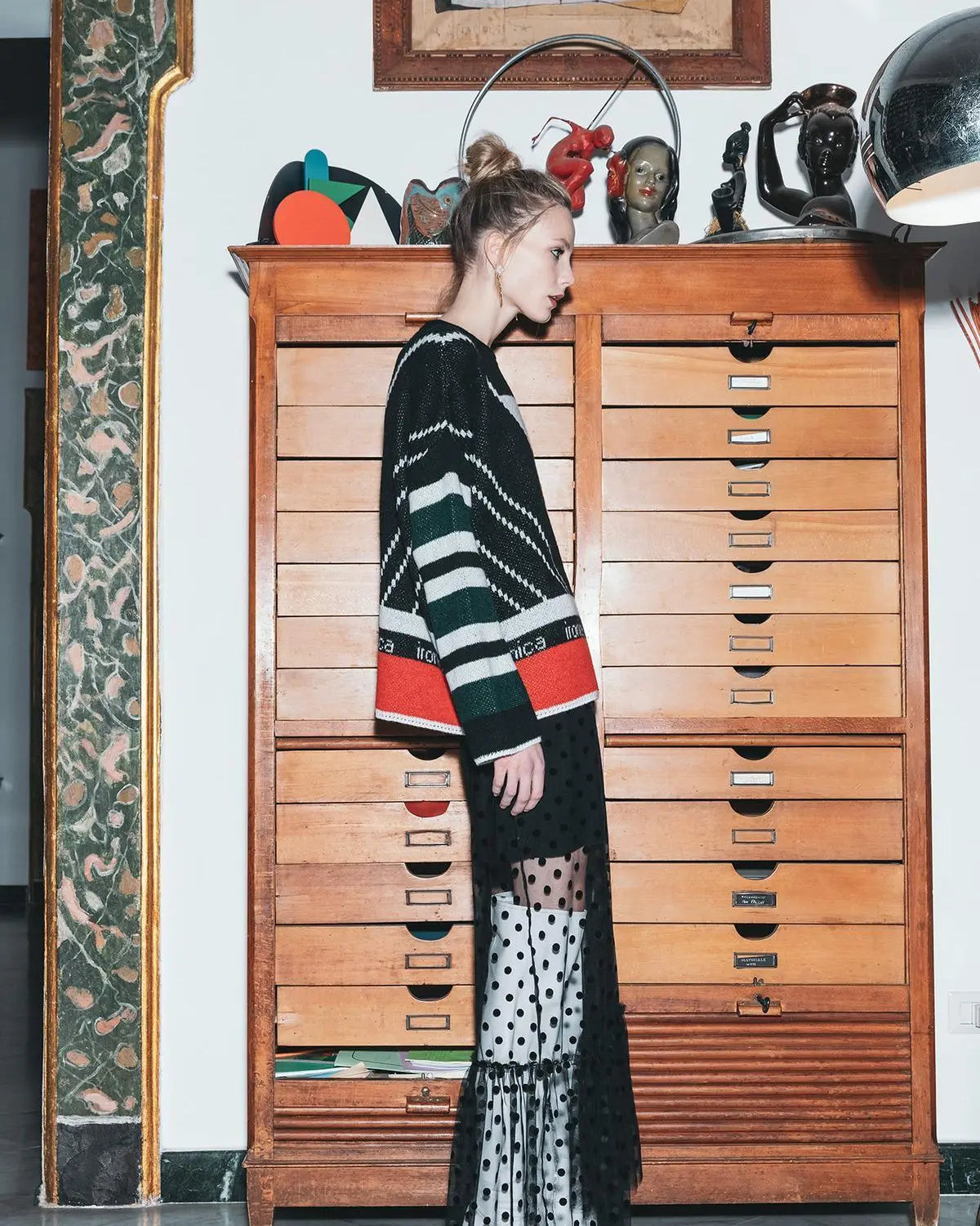 Maglia girocollo logata BIANCO-ROSSO IRONICA