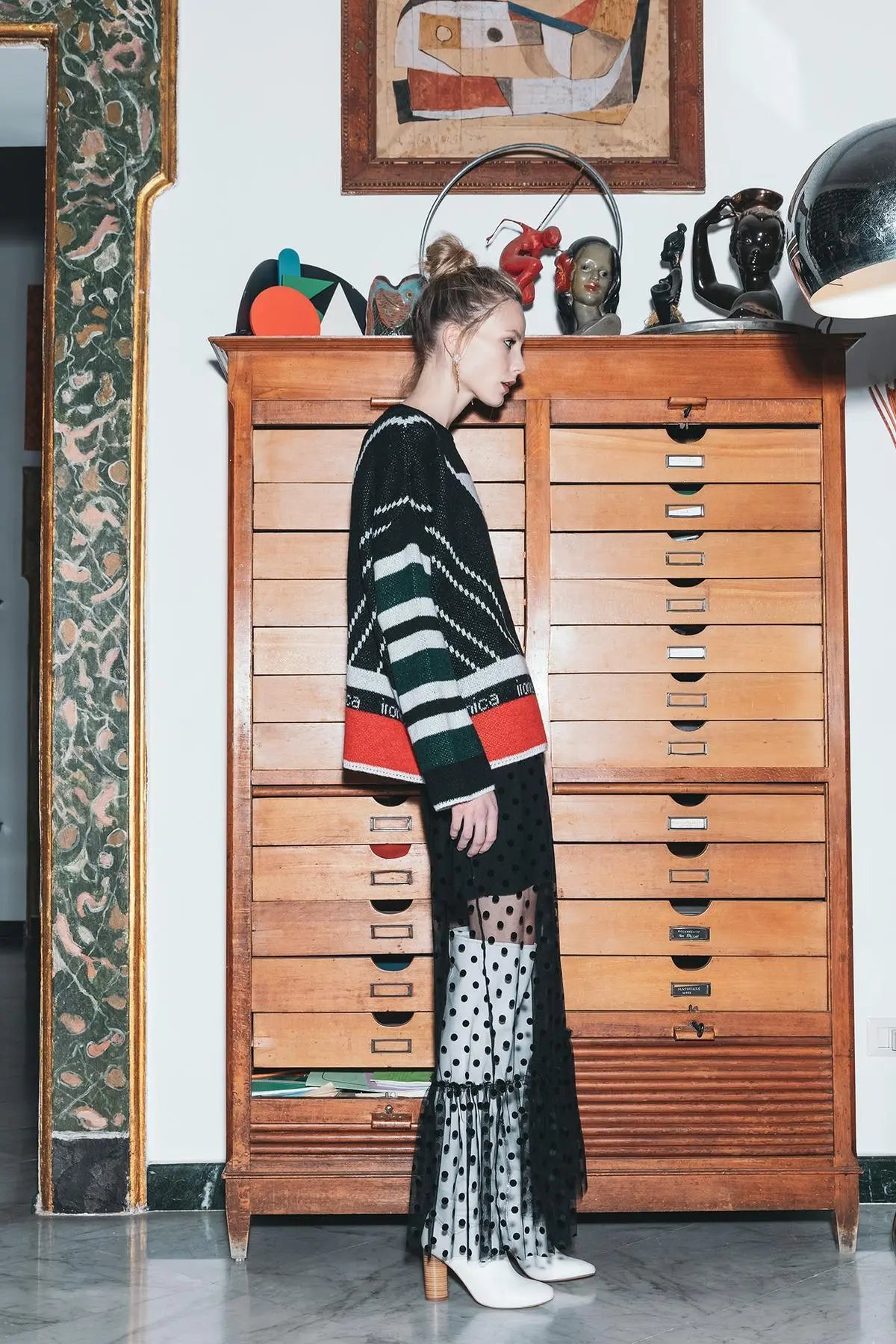 Maglia girocollo logata BIANCO-ROSSO IRONICA