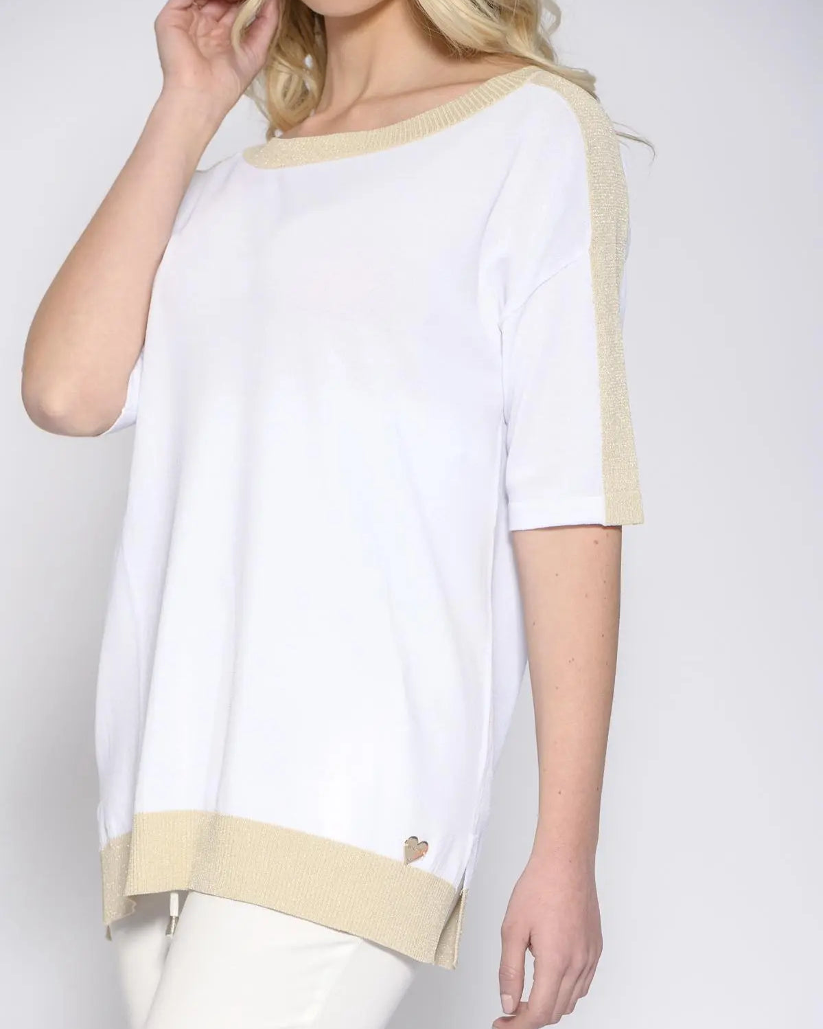 Maglia girocollo lurex LT GOLD LUREX-BIANCO DORABELLA
