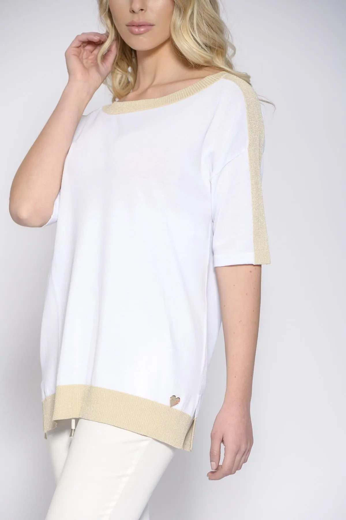 Maglia girocollo lurex LT GOLD LUREX-BIANCO DORABELLA