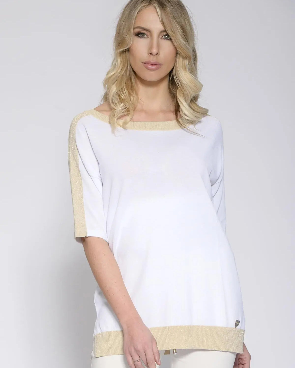Maglia girocollo lurex LT GOLD LUREX-BIANCO DORABELLA