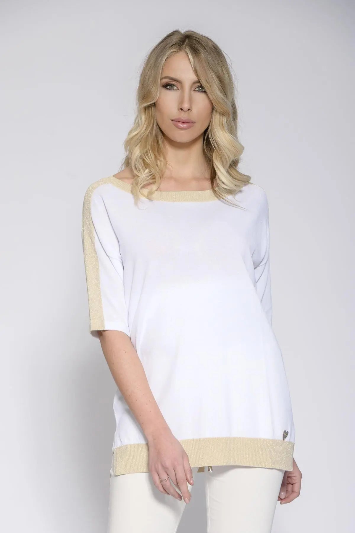 Maglia girocollo lurex LT GOLD LUREX-BIANCO DORABELLA