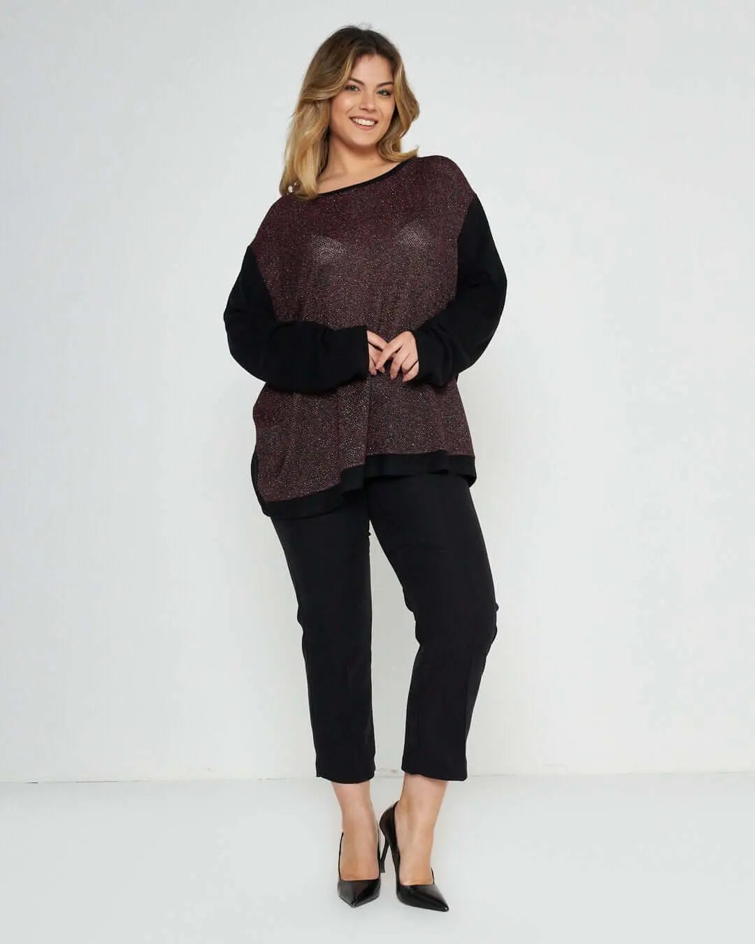 Maglia glitter NERO-BORDEAUX DORABELLA PIU'