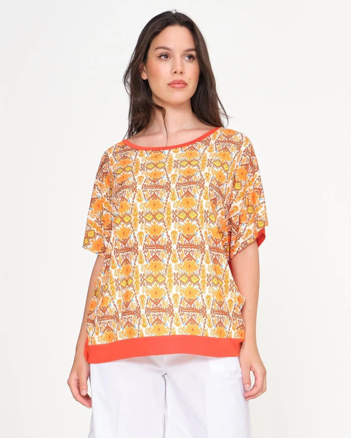 Maglia in fantasia con bottoni gioiello ARANCIO DORABELLA XXL