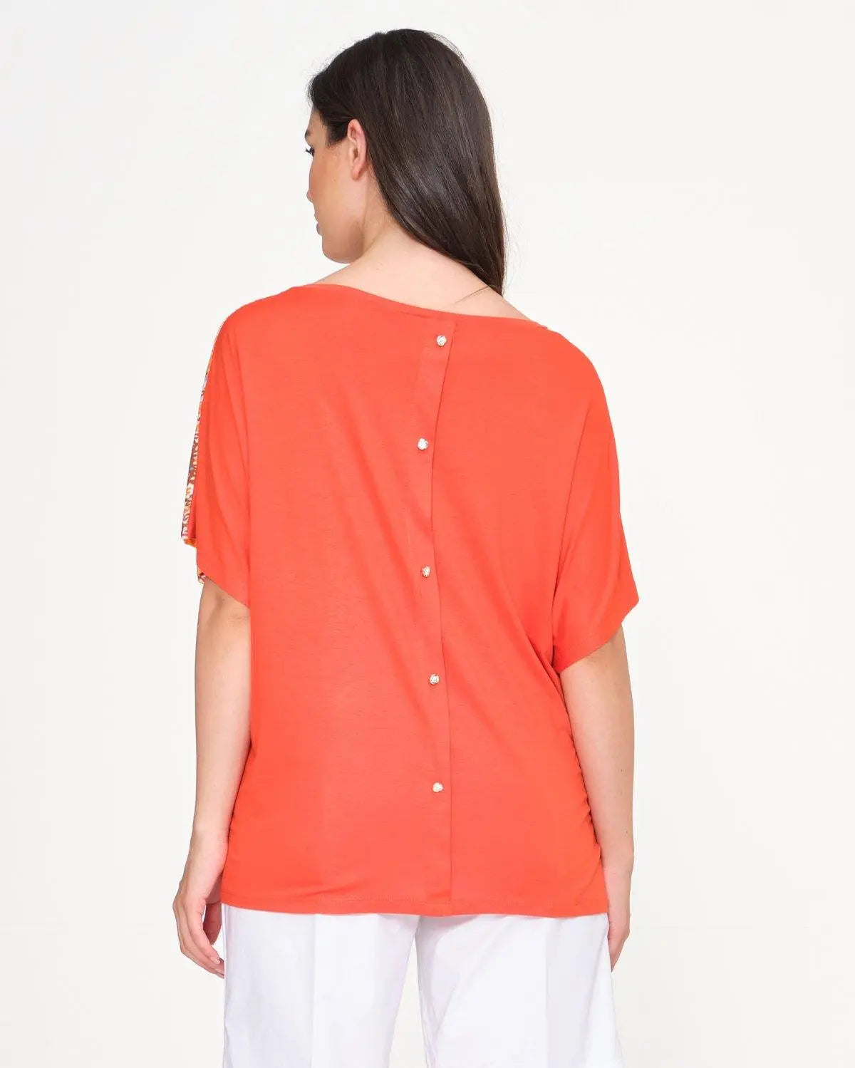 Maglia in fantasia con bottoni gioiello ARANCIO DORABELLA