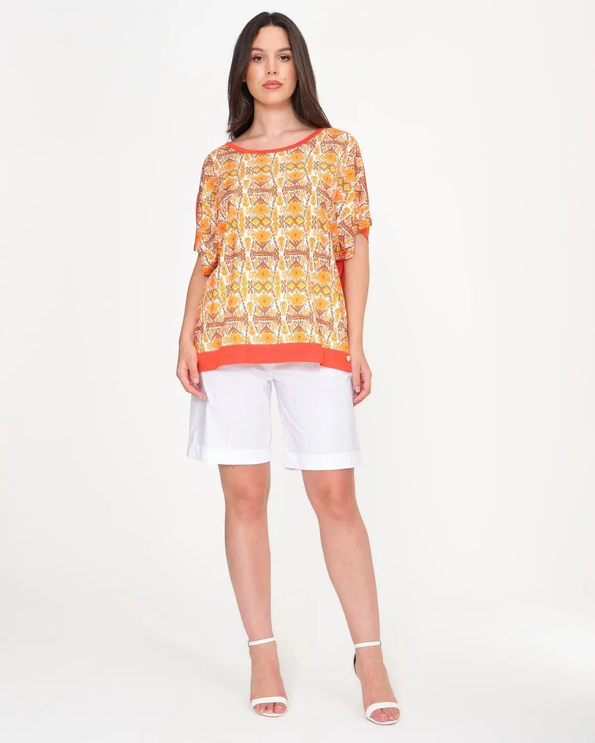 Maglia in fantasia con bottoni gioiello ARANCIO DORABELLA