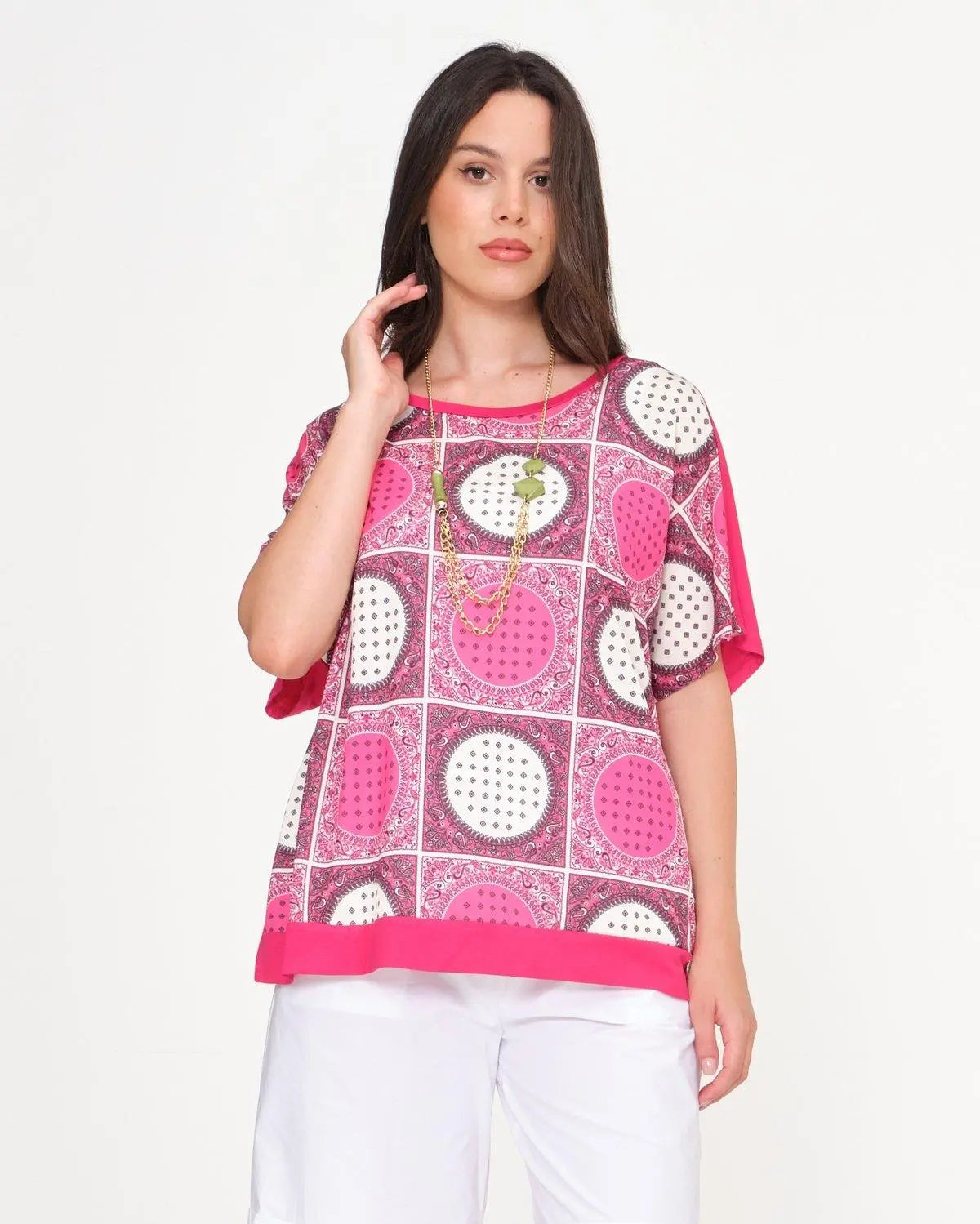 Maglia in fantasia con bottoni gioiello CICLAMINO DORABELLA XXL