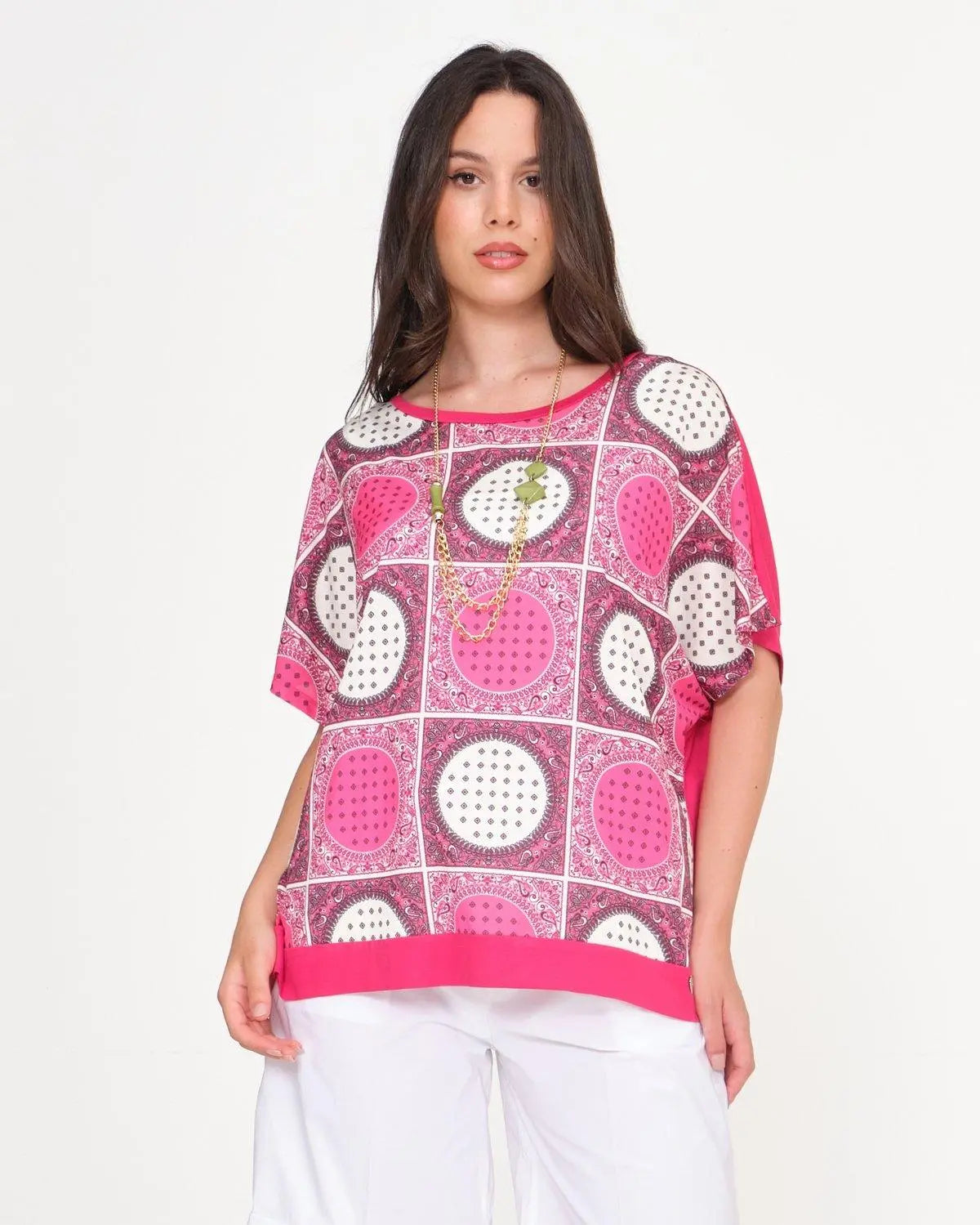 Maglia in fantasia con bottoni gioiello CICLAMINO DORABELLA