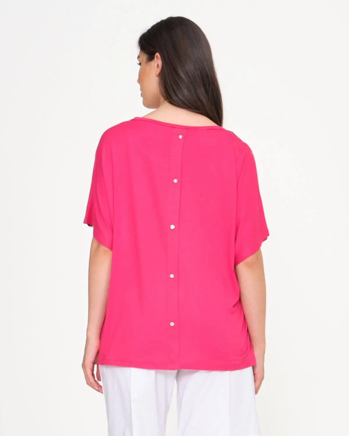 Maglia in fantasia con bottoni gioiello CICLAMINO DORABELLA