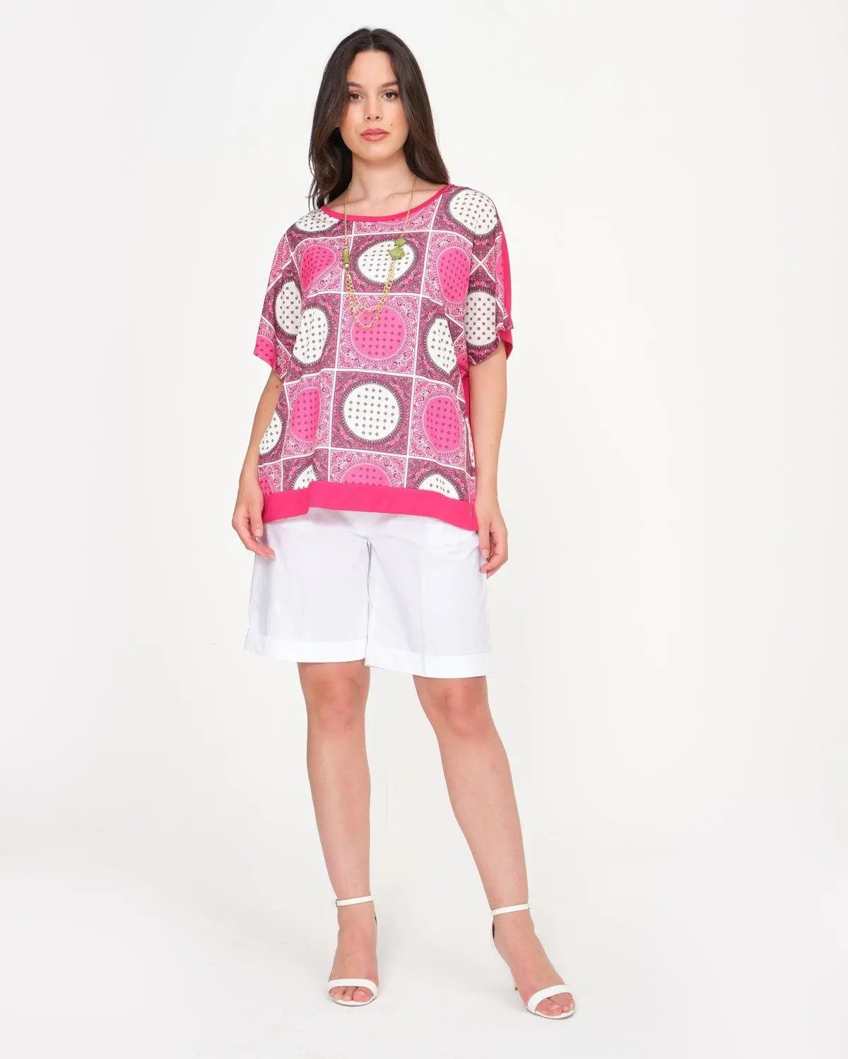 Maglia in fantasia con bottoni gioiello CICLAMINO DORABELLA