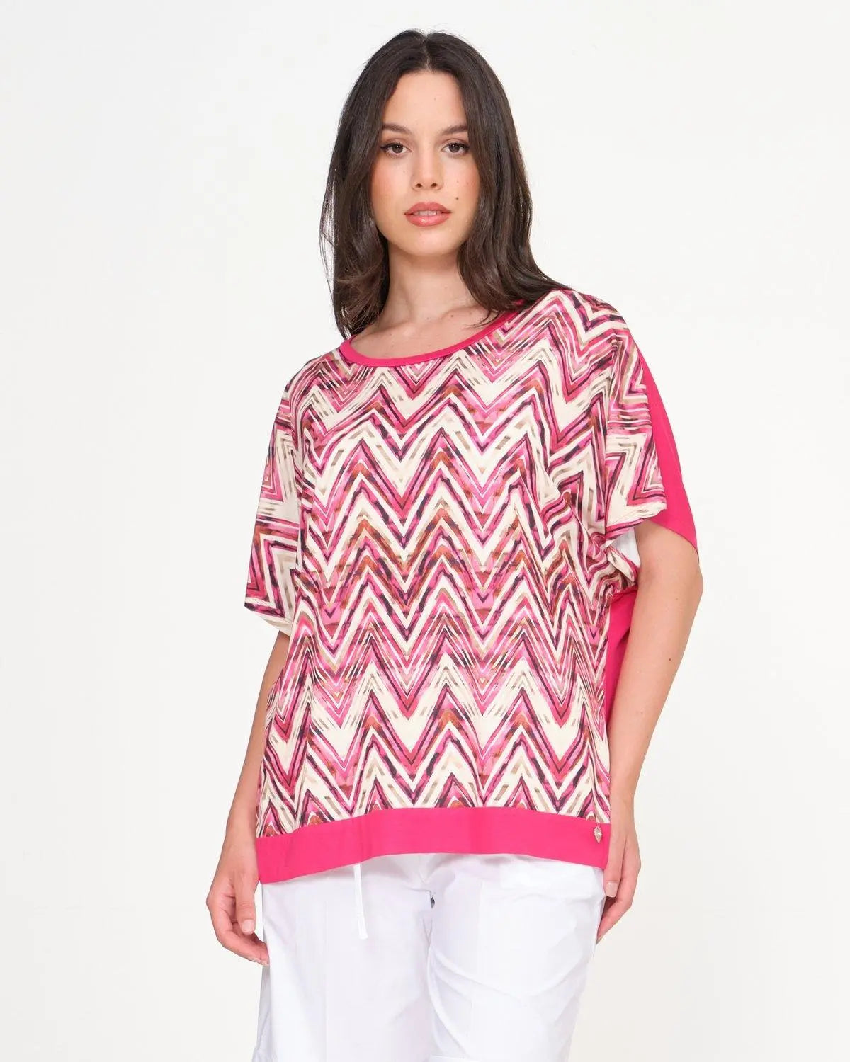 Maglia in fantasia con bottoni gioiello FUXIA DORABELLA