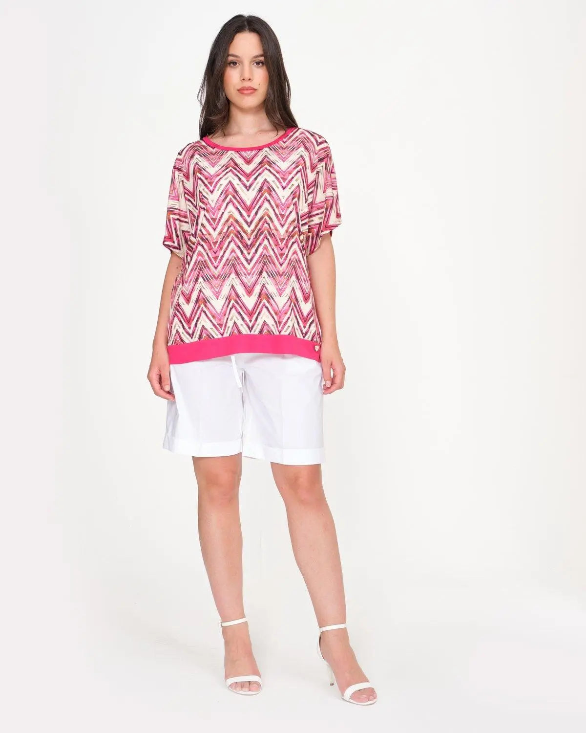 Maglia in fantasia con bottoni gioiello FUXIA DORABELLA