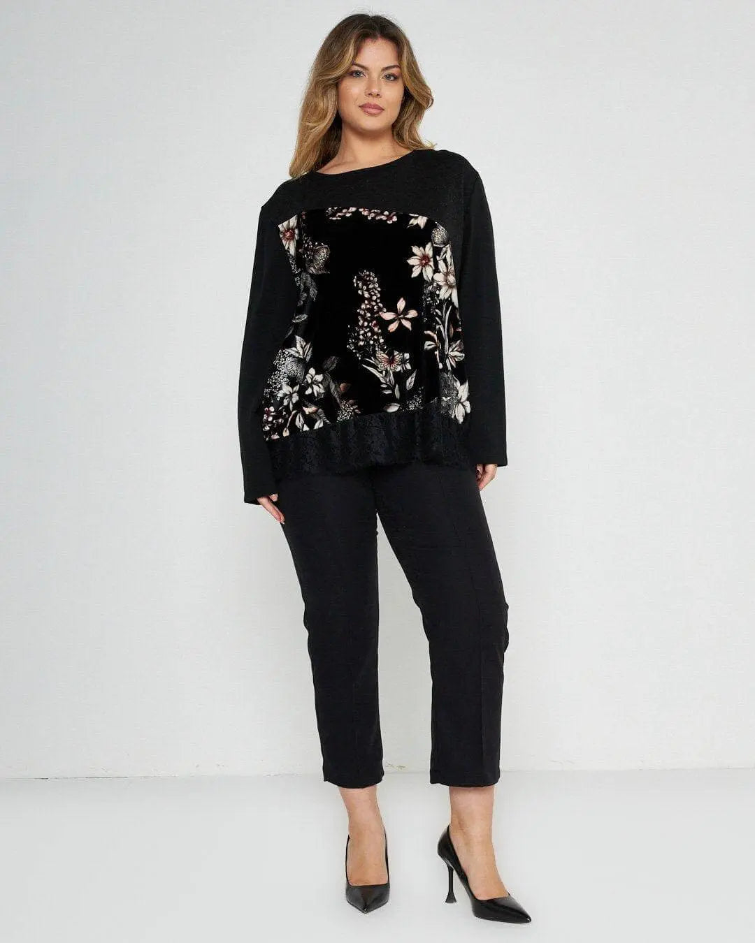 Maglia in fantasia con pizzo NERO DORABELLA PIU'