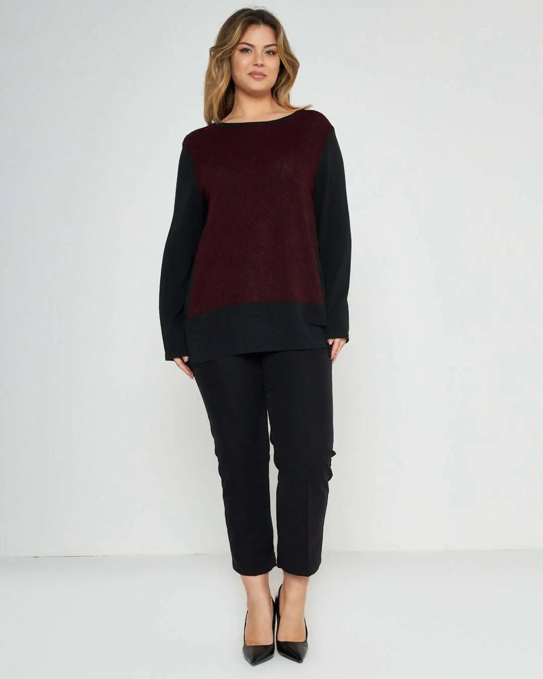 Maglia in fantasia geometrica NERO-BORDEAUX DORABELLA