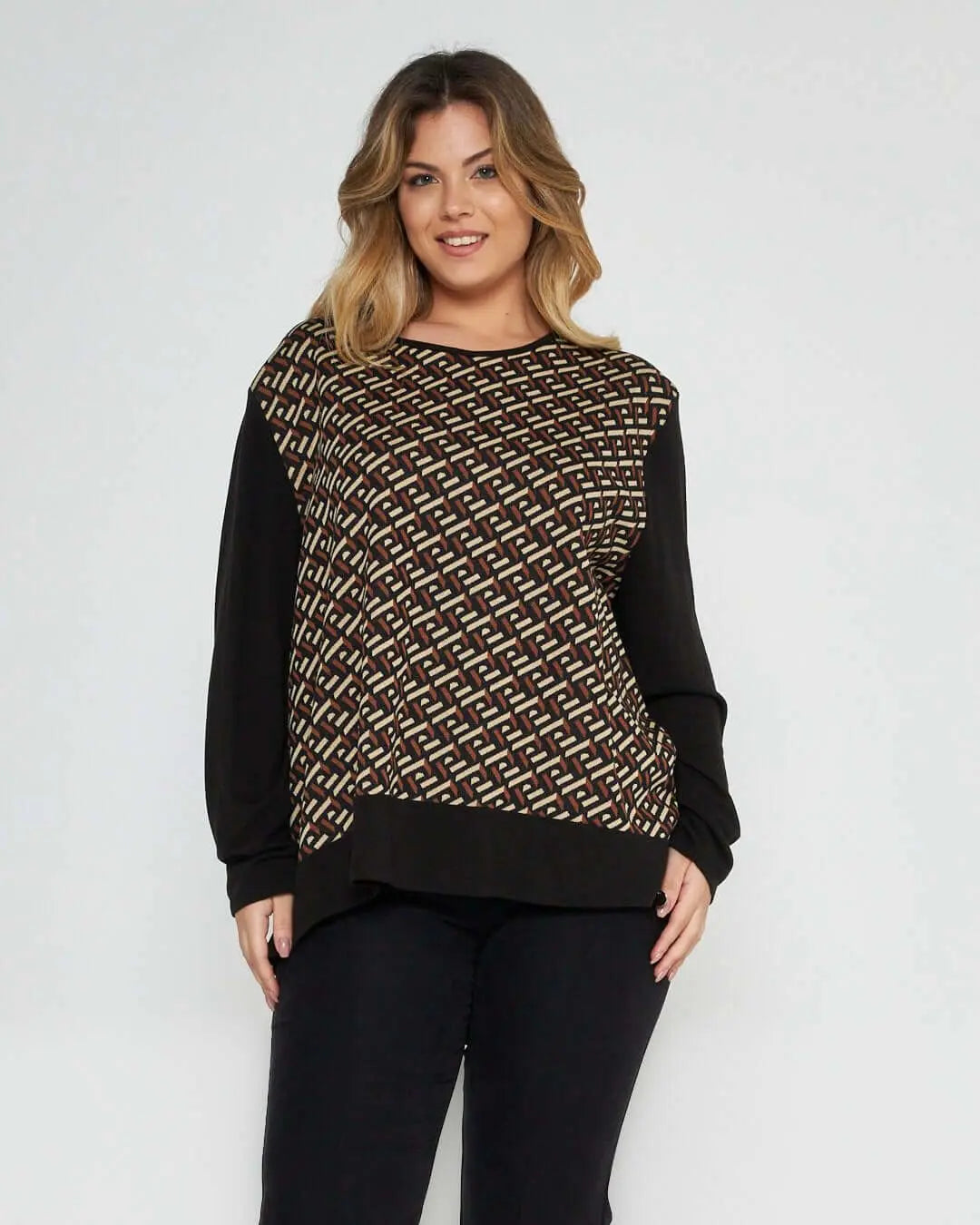 Maglia in fantasia geometrica NERO-CUOIO DORABELLA PIU' 55