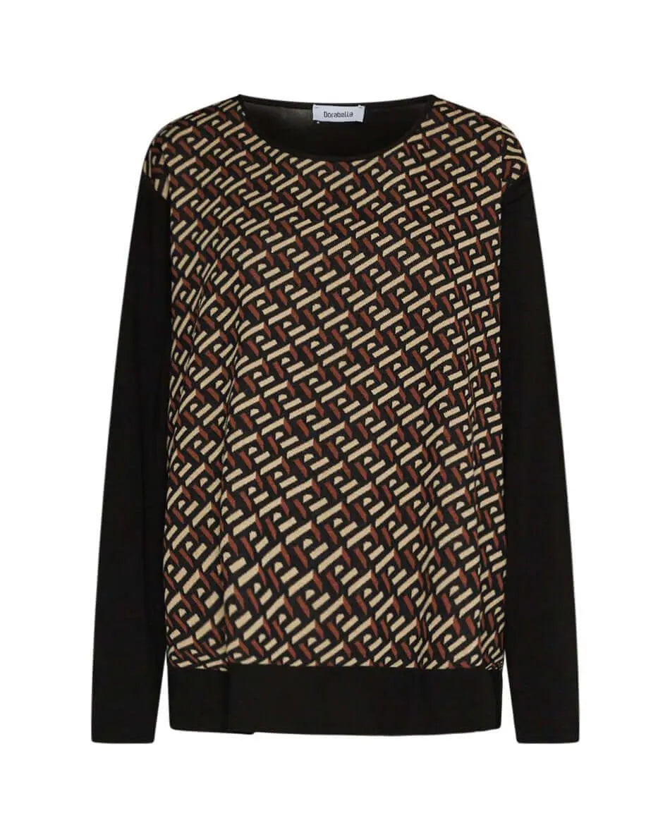 Maglia in fantasia geometrica NERO-CUOIO DORABELLA PIU'