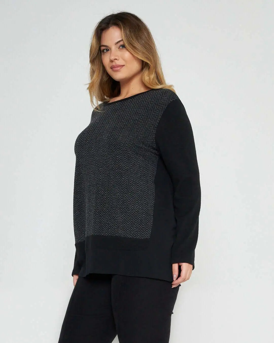 Maglia in fantasia geometrica NERO-GRIGIO DORABELLA XXL