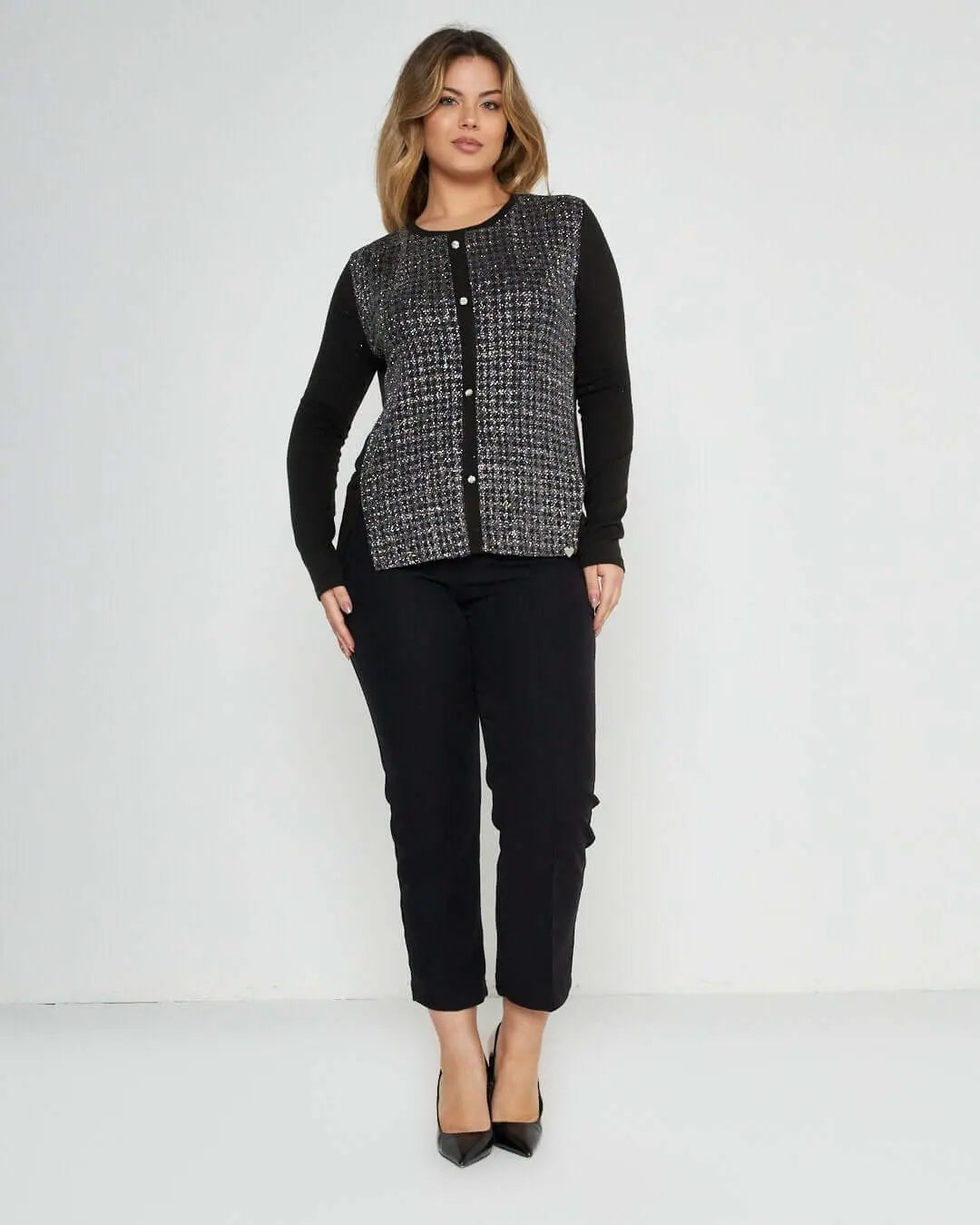 Maglia in fantasia pitonata lurex NERO-ARGENTO DORABELLA XXL