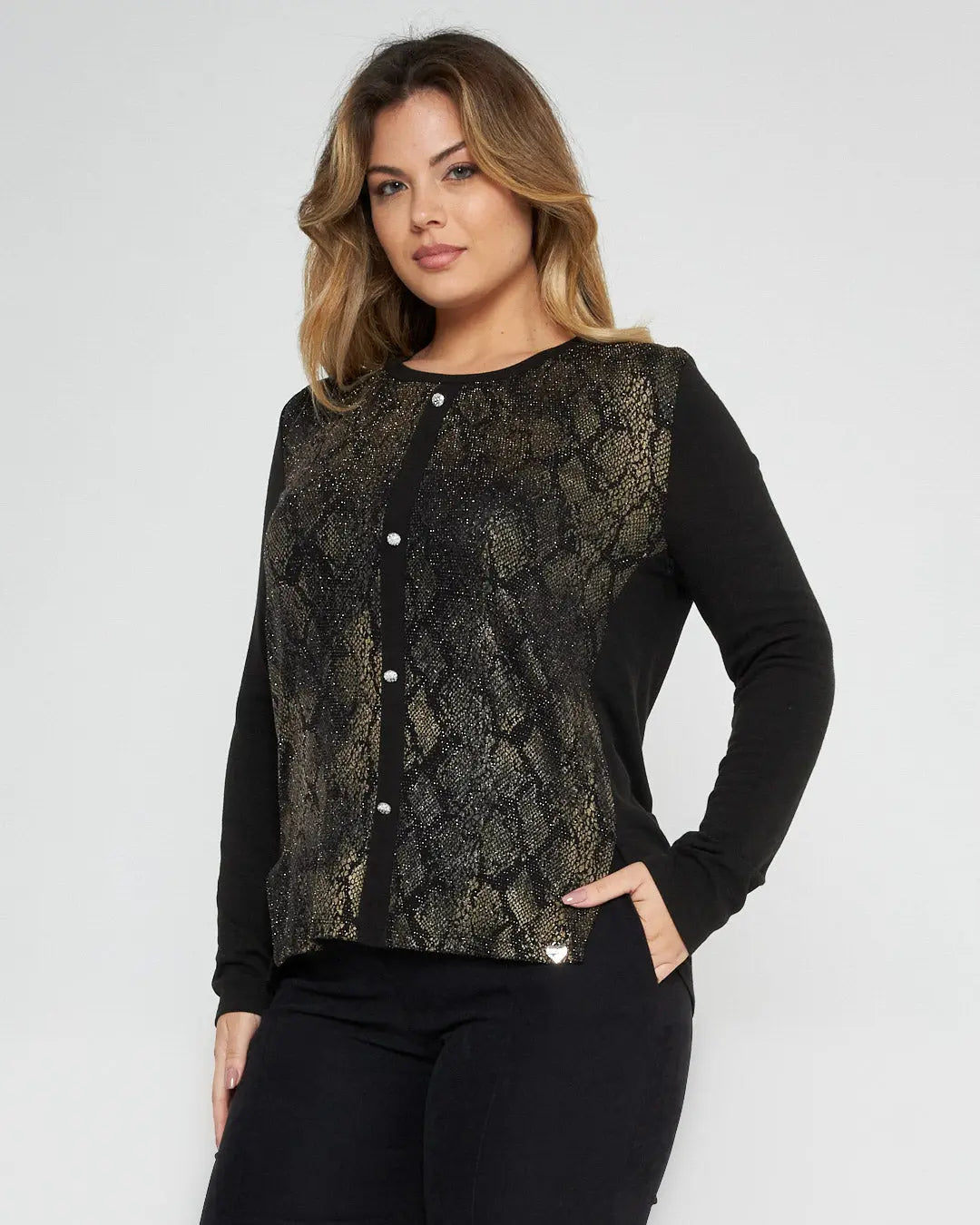 Maglia in fantasia pitonata lurex NERO DORABELLA